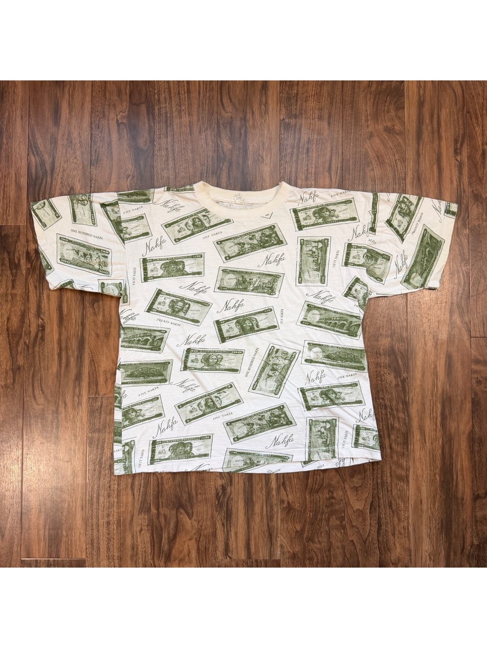 Vintage 90s Eritrea Nakfa AOP Money All Over Print T Shirt XL